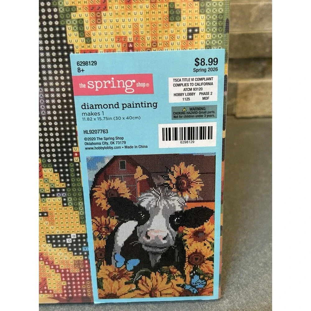 Hobby Lobby The Spring Shop Cow & Sunflowers Diamond Painting Kit 11.82 x 15.75”